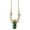 ARTS & CRAFTS TOURMALINE & PEARL 18K GOLD NECKLACE