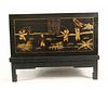 CHINESE PAINTED TRUNK ON STAND