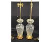 PAIR OF CUT GLASS AND BRASS LAMPS