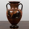 Greek Black-Figure Pottery Amphora Decorated with Hermes and Herakles