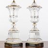 Pair of Molded Glass Urn-Form Lamps on Faux Marble Bases