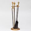 Set of Three Brass and Metal Fireplace Tools and a Stand