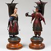Pair of Tyrolean Painted Tin Figural Lamps