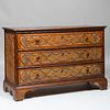 Italian Rococo Walnut, Painted and Parcel-Gilt Relief Carved Commode
