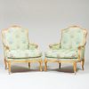Pair of Louis XV Style Carved Giltwood BergÃ¨res, 19th Century