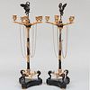 Pair of Continental Gilt and Patinated-Bronze Candelabra, of Recent Manufacuture