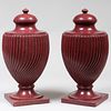 Pair of Faux Porphyry Composite Urns and Covers