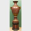 Massive Neoclassical Style Gilt-Bronze-Mounted Scagliola Porphyry Urn on a Later Faux Marble Scagliola Stand