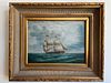 Oil on Canvas Unsigned U.S. Ship at Sea 