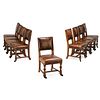NINE ENGLISH ARTS AND CRAFTS OAK DINING CHAIRS