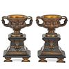 PAIR OF NEOCLASSICAL BRONZE AND MARBLE URNS