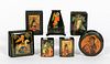 7 SIGNED RUSSIAN LACQUERED BOXES, RELIGIOUS MOTIF