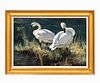 DAVE WADE, TWO SWANS, OIL ON PANEL, FRAMED