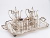 WALLACE STERLING 5PC TEA SERVICE WITH PLATED TRAY