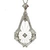 Art Deco Rock Crystal, Diamond, 14k, Sterling Necklace