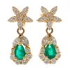 Pair of Emerald, Diamond, 18k Yellow Gold Earrings