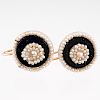 Onyx and Pearl Earrings in 14 Karat Yellow Gold 