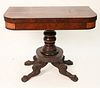 George W Miller Signed Federal Mahogany Game Table
having banded inlaid top on conforming skirt with satin panel inlay on turned pedestal set on carve