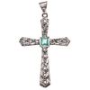 CRUZ CON DIAMANTES EN PLATA PALADIO con una esmeralda corte cuadrado ~0.25 ct y diamantes corte 8x8 ~0.16 ct | CROSS WITH DIAMONDS IN PALLADIUM SILVER