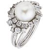 ANILLO CON PERLA CULTIVADA Y DIAMANTES EN PLATA PALADIO con perla blanca y diamantes distintos cortes ~0.60 ct. Peso: 6.1 g | RING WITH CULTURED PEARL
