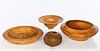 Three Turned Wood Bowls and a Chip-Carved Vessel