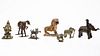 6 Cast Brass Indian Figurines and Wood Tiger