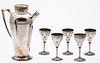 Silverplate Cocktail Shaker and 5 Martini Glasses