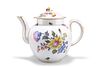 A CONTINENTAL PORCELAIN TEAPOT, of globular form and painted with sprays of