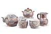 A CHINESE YIXING TERRACOTTA AND PEWTER FIVE-PIECE TEA SERVICE, comprising t