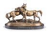 AFTER P.J. MÊNE, A BRONZE GROUP OF TWO HORSES, on a marble base. 40.5cm wid