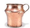 AN 18TH CENTURY COPPER FLAGON, with strap-form handle, 24cm high; together 