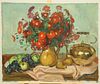 CONTINENTAL SCHOOL, STILL LIFE OF A VASE OF FLOWERS, FRUIT AND TEAPOT, indi