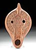 Fine Roman North African Redware Oil Lamp w/ Fish