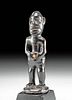 Early 20th C. Kongo Wood Figure w/ Glass Eyes & Navel