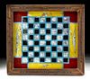 Art Deco Quebec Painted Glass Checkerboard w/ Marquetry