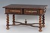 Table; Portugal, XVIII and XX centuries. 
Rosewood veneer. 
It has drawers remade in the twentieth century.