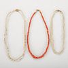 Grp: 3 Pearl and Coral Necklaces - 2 Gold Clasps