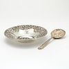 S. Kirk and Sons Repousse Sterling Silver Nut Dish and Spoon