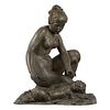 17th c. French School Lead Garden Sculpture Lady with Faun