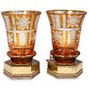 (2 Pc) Bohemian Amber Crystal Table Lamps