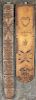 Two chip carved busks, 19th c., pre-dated 1753 and 1775, 13'' l. and 10 3/4'' l.