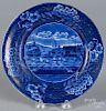 Historical blue Staffordshire Landing of General Lafayette plate, 19th c., 8 7/8'' dia.