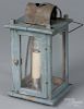 Blue painted wood carry lantern, 19th c., 10'' h. Provenance: The Estate of Mark and Joan Eaby
