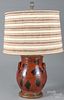 Redware crock, 19th c., mounted as a table lamp, 10 1/2'' h.