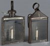 Two tin lanterns, 19th c., 14 1/2'' h. and 15'' h. Provenance: The Estate of Mark and Joan Eaby