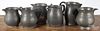 Six pewter pitchers, 19th/20th c., one bearing the touch of Freeman Porter, approximately 7'' h.