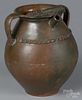 Large Continental redware harvest jug, 19th c., 12 3/4'' h.