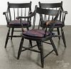 Set of six Pennsylvania painted lowback armchairs, 19th c., retaining old black surfaces.