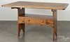 Pine bench table, 19th c., 30'' h., 54 1/2'' w. Provenance: The Estate of Mark and Joan Eaby