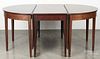 Federal mahogany three-part dining table, ca. 1800, open - 30'' h., 47 3/4'' w., 114 1/2'' dia.